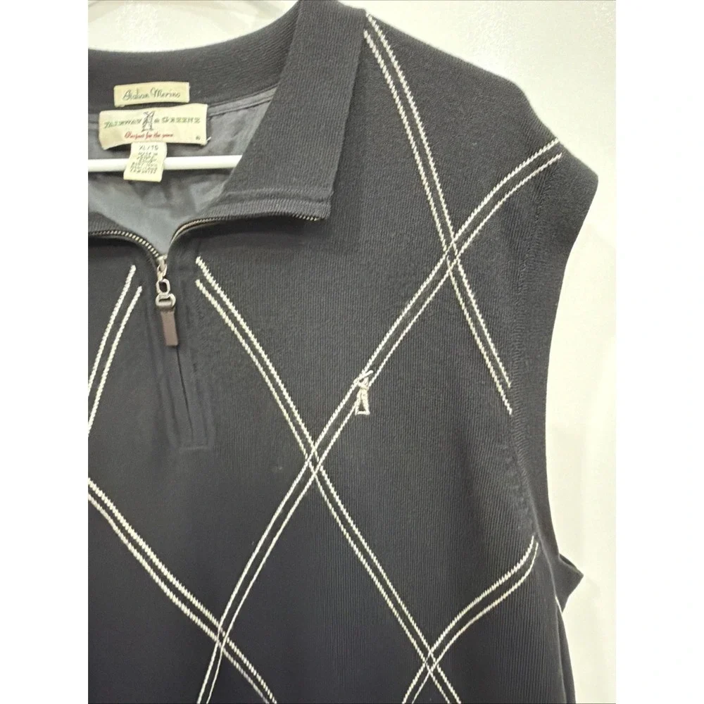 Fairway & Greene Italian Merino Wool Black 1/4 Zip Golf Sweater Wind Vest XL